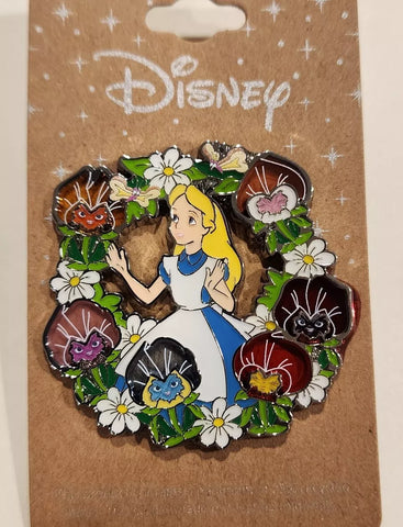 Alice In Wonderland Floral Wreath Stained Glass Enamel Pin