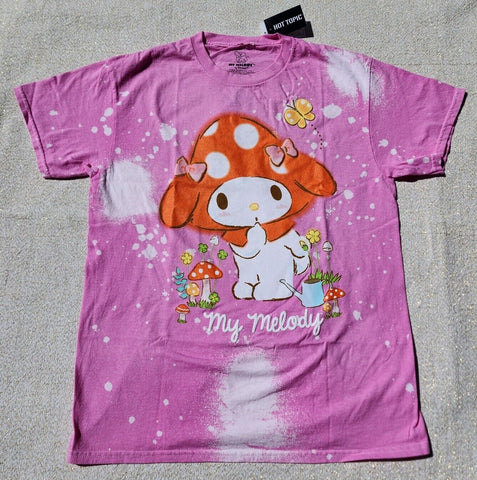 My Melody Pink Splatter Tie Dye Mushroom Hat Womens Boy Friend Fit T Shirt Medium