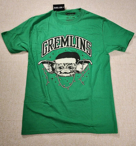Gremlins Gizmo Santa Hat Boyfriend Fit Girls T-Shirt Green Size Medium