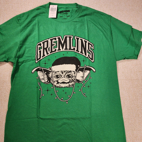 Gremlins Gizmo Santa Hat Boyfriend Fit Girls T-Shirt Green Size Large