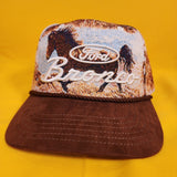 Ford Bronco Horse Embroidered Tapestry Snapback Hat Captain Rope Brown