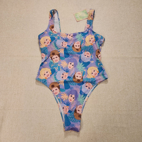 Cakeworthy Golden Girls Swim Suit Bathing Suit One Piece Purple AOP Large