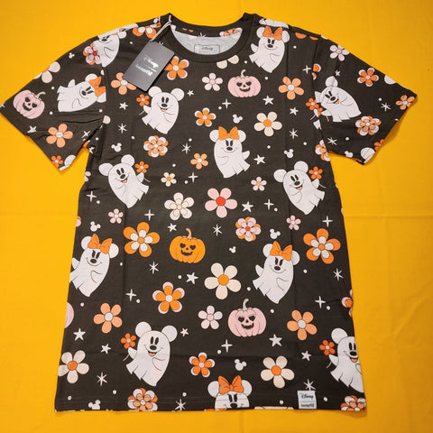 Loungefly Disney Mickey & Minnie Floral Cute Ghost Unisex Tee Halloween Size S