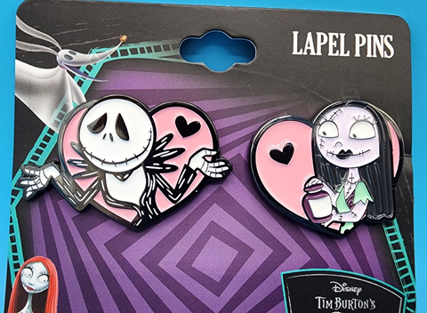 Nightmare Before Christmas Jack And Sally Pink Heart Bioworld Pin Set