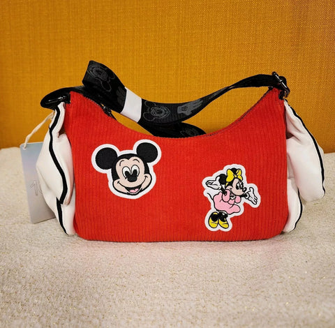 Disney 100th Mickey Hands Gloves Red Corduroy Crossbody Handbag