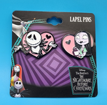 Nightmare Before Christmas Jack And Sally Pink Heart Bioworld Pin Set