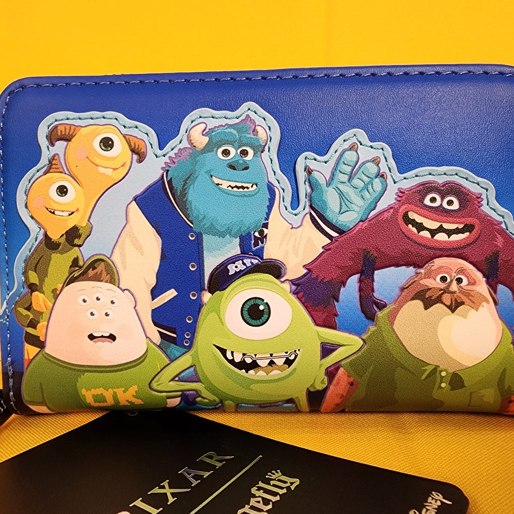 monsters inc loungefly wallet Loungefly Pixar Disney Monsters INC University Scare Games Blue Zip Wa – Get Lojos Mojo
