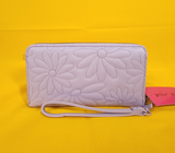 Betsey Johnson Purple Quilted Daisy Flower Spring Wallet Wristlet Zip Around