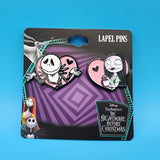 Nightmare Before Christmas Jack And Sally Pink Heart Bioworld Pin Set