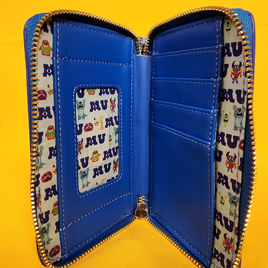 monsters inc loungefly wallet Loungefly Pixar Disney Monsters INC University Scare Games Blue Zip Wa – Get Lojos Mojo