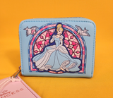 Loungefly Disney Princess Cinderella Stained Glass Portrait Blue Zip Wallet