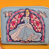Loungefly Disney Princess Cinderella Stained Glass Portrait Blue Zip Wallet