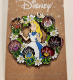 Alice In Wonderland Floral Wreath Stained Glass Enamel Pin