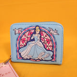 Loungefly Disney Princess Cinderella Stained Glass Portrait Blue Zip Wallet