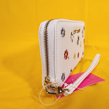 Betsey Johnson White Floral Flower Embroidered Wallet Wristlet Zip Around