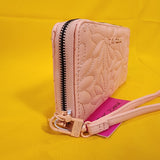 Betsey Johnson Pink Quilted Daisy Flower Spring Wallet Wristlet Zip Around