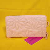 Betsey Johnson Pink Quilted Daisy Flower Spring Wallet Wristlet Zip Around
