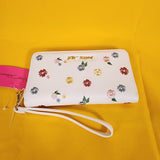 Betsey Johnson White Floral Flower Embroidered Wallet Wristlet Zip Around