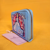 Loungefly Disney Princess Cinderella Stained Glass Portrait Blue Zip Wallet