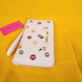 Betsey Johnson White Floral Flower Embroidered Wallet Wristlet Zip Around