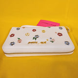 Betsey Johnson White Floral Flower Embroidered Wallet Wristlet Zip Around