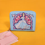 Loungefly Disney Princess Cinderella Stained Glass Portrait Blue Zip Wallet