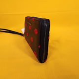 Betsey Johnson Black Red Kiss Lips Embroidered Wallet Wristlet Zip Around