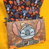 Disney Loungefly Lilo & Stitch Suede Autumn Fall Leaves Crossbody Handbag