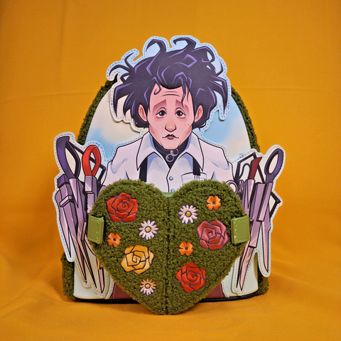 edward scissorhands cameo mini backpack Sherpa 9W x 10.5H x 4.5D 22.8cm W x 26.6cm H x 11.4cm D This is an officially licensed Twentieth Century Studios product. Edward Scissorhands Topiary Mini Backpack