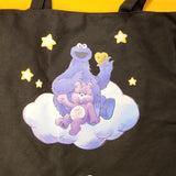 Cakeworthy Care Bears X Sesame Street Cookie Monster Cookie Moon Black Tote Bag