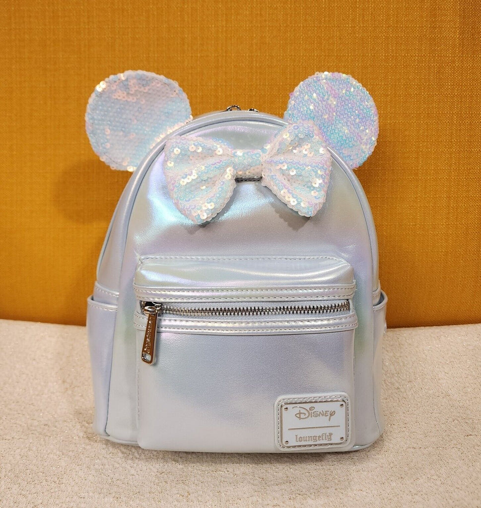 disney minnie mouse ears & bow mini backpack Minnie Mouse Ears Bow Blue Iridescent Sequin Mini Backpack – Get Lojos Mojo