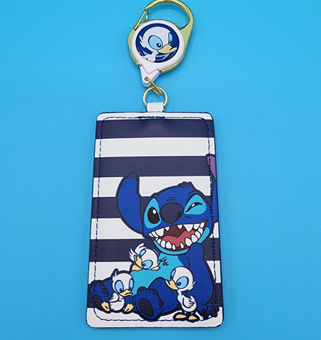 Lilo and Stitch Ducks Striped Retractable Lanyard ID Holder