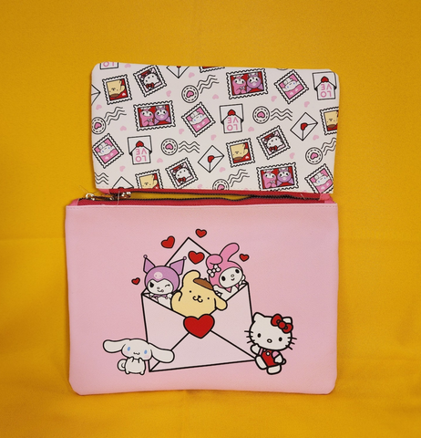 Sanrio Hello Kitty & Friends Love Letter Stamp Cosmetic Bag Pencile Pouches Set