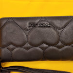 Betsey Johnson Black Quilted Heart Love Wallet Wristlet Zip Around