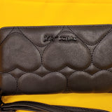 Betsey Johnson Black Quilted Heart Love Wallet Wristlet Zip Around