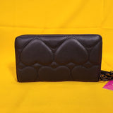 Betsey Johnson Black Quilted Heart Love Wallet Wristlet Zip Around
