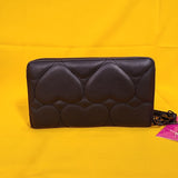 Betsey Johnson Black Quilted Heart Love Wallet Wristlet Zip Around