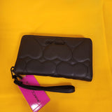 Betsey Johnson Black Quilted Heart Love Wallet Wristlet Zip Around