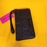 Betsey Johnson Black Quilted Heart Love Wallet Wristlet Zip Around