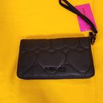 Betsey Johnson Black Quilted Heart Love Wallet Wristlet Zip Around