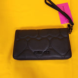 Betsey Johnson Black Quilted Heart Love Wallet Wristlet Zip Around