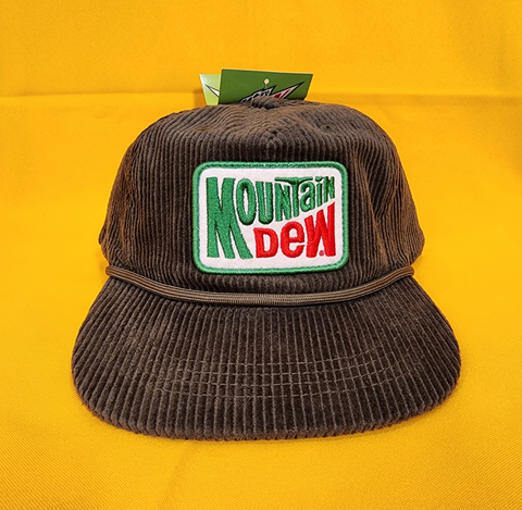 Mountain Dew Dark Green Corduroy Snapback Hat Mens Captain Felt Patch Flat Brim