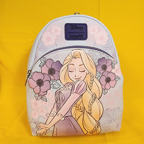 Loungefly Disney Tangled Rapunzel Pastel Flowers Purple Soft Tag Mini Backpack