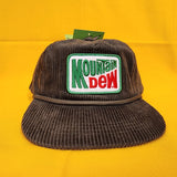 Mountain Dew Dark Green Corduroy Snapback Hat Mens Captain Felt Patch Flat Brim