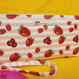 Betsey Johnson Strawberry Fruit Striped Berry Wallet Wristlet Zip Around