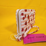 Betsey Johnson Strawberry Fruit Striped Berry Wallet Wristlet Zip Around