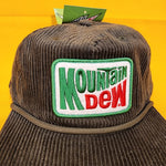 Mountain Dew Dark Green Corduroy Snapback Hat Mens Captain Felt Patch Flat Brim