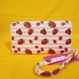 Betsey Johnson Strawberry Fruit Striped Berry Wallet Wristlet Zip Around