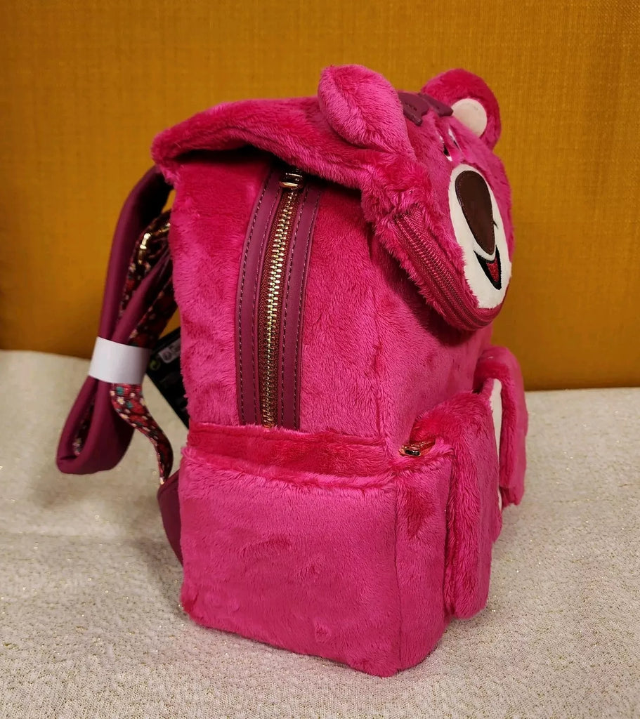 disney pixar:lotso cosplay sherpa mini backpack Toy Story Lotso Bear Plush Pink Cosplay Mini Backpack – Get Lojos Mojo