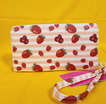 Betsey Johnson Strawberry Fruit Striped Berry Wallet Wristlet Zip Around